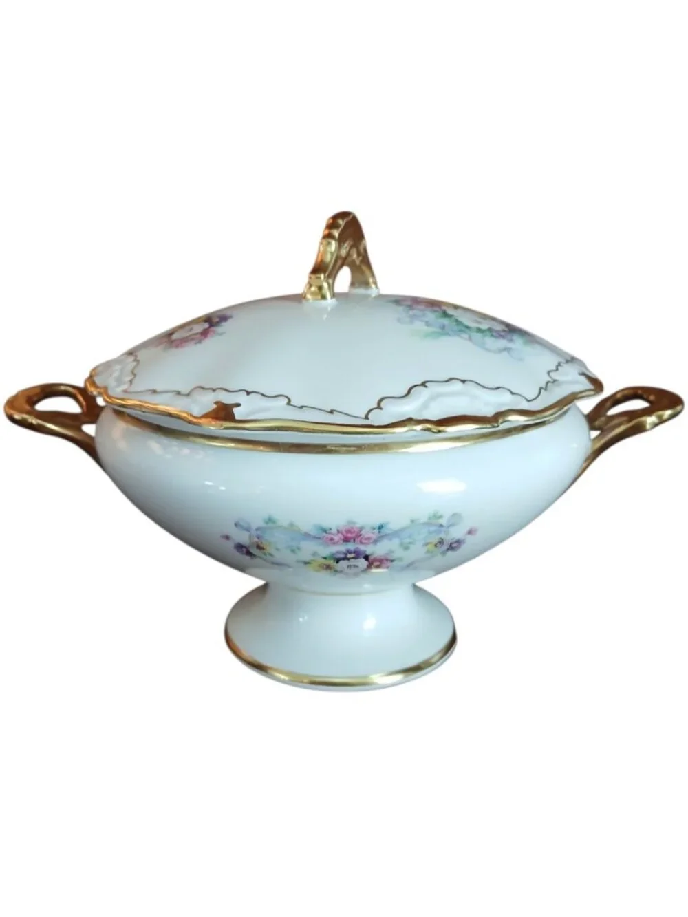Alka Kunst Bavaria Petite Covered Tureen Floral Gilt Hand Painted Porcelain 8 in